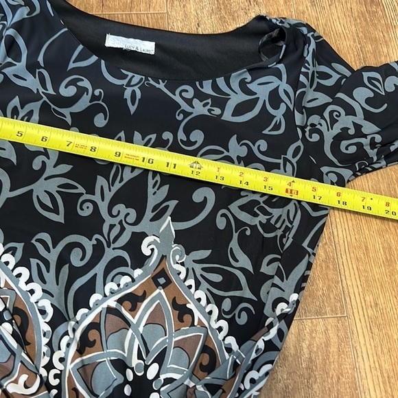 Lucy & Laurel Sheath Dress Womens Black Blue White Stretch Bell Sleeve D6-20 - Picture 7 of 8